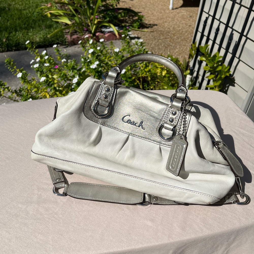 White and silver COACH shoulder bag
